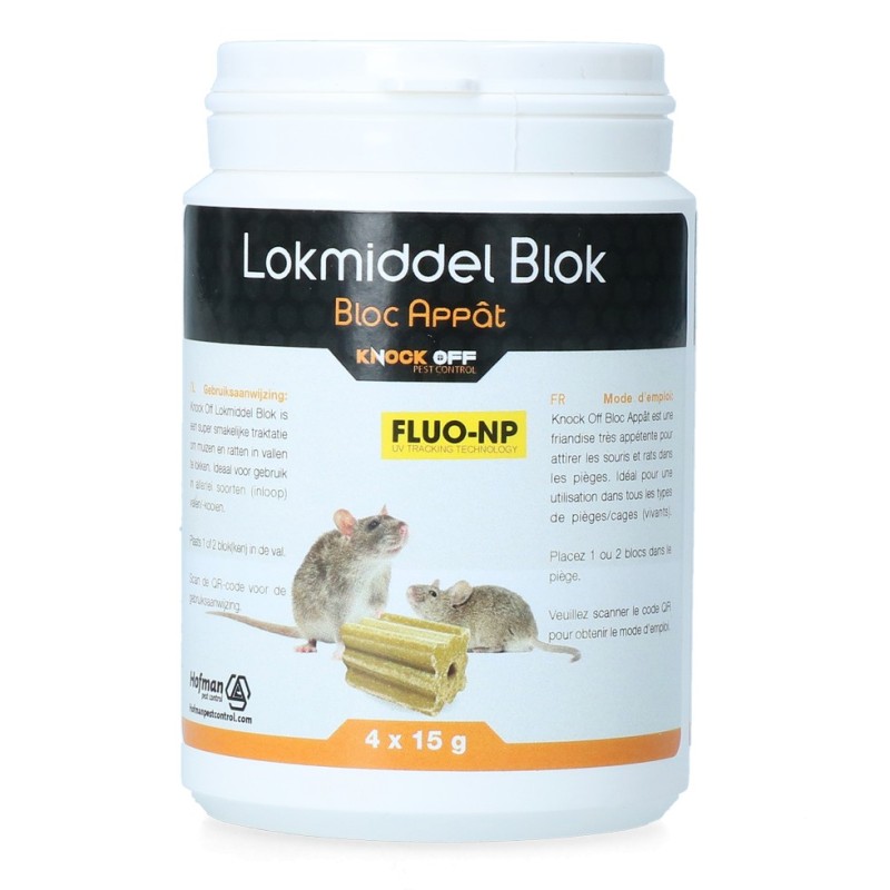 Knock Pest Lokmiddel Blok voor muis en rat Fluo-NP 4 x 15g