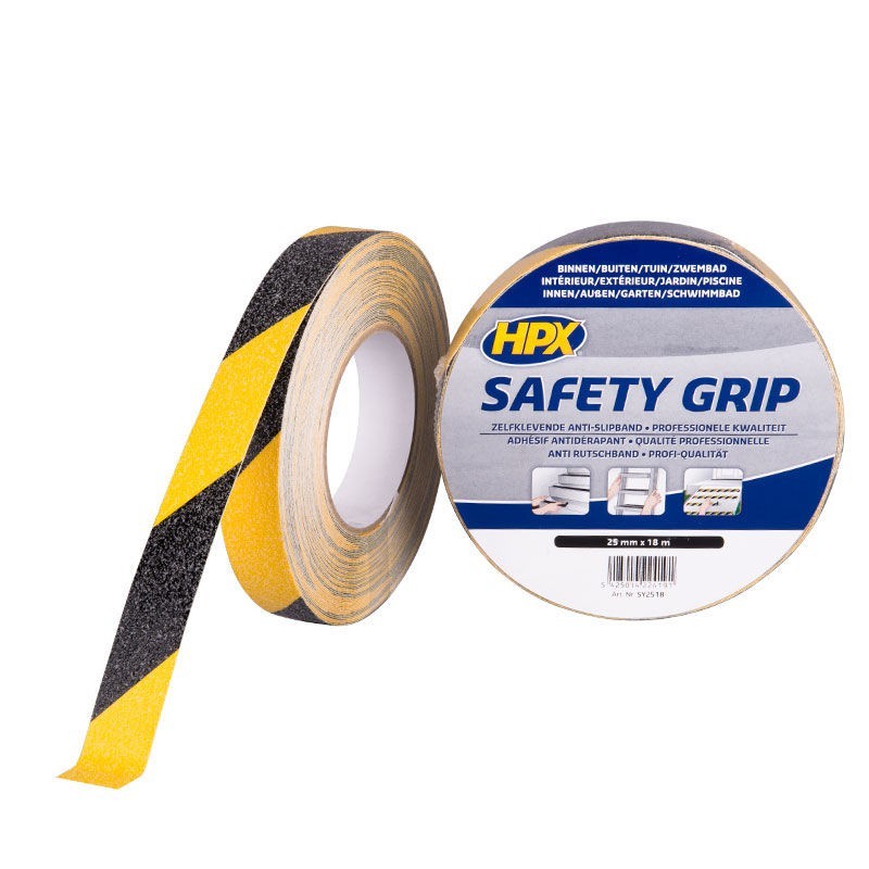 Anti-slip tape geel/zwart 25mm x 5m