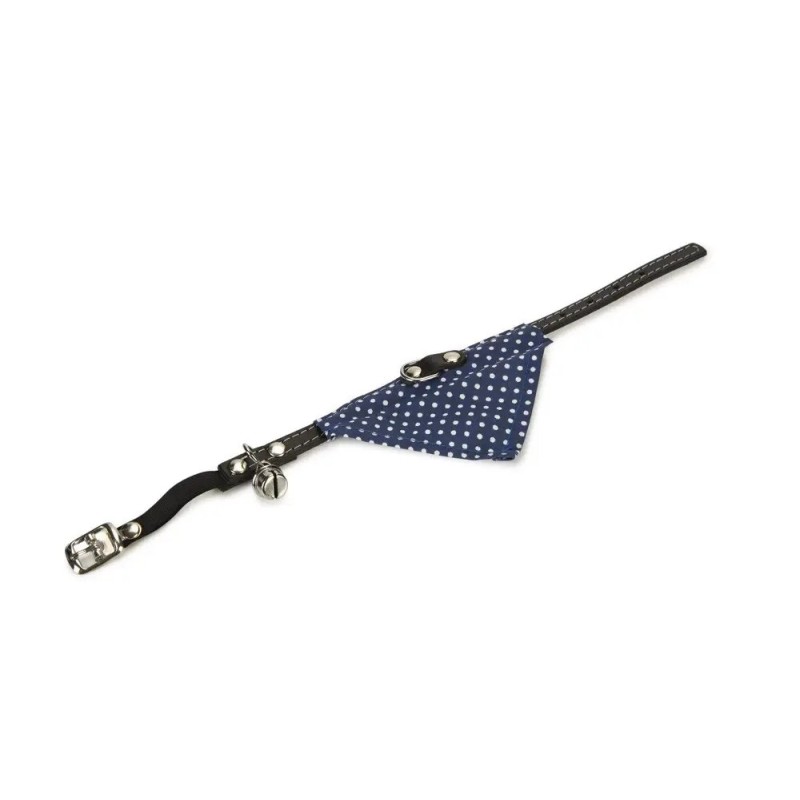 Kattenhalsband leer met bel en doek blauw 32x1x0,2 cm