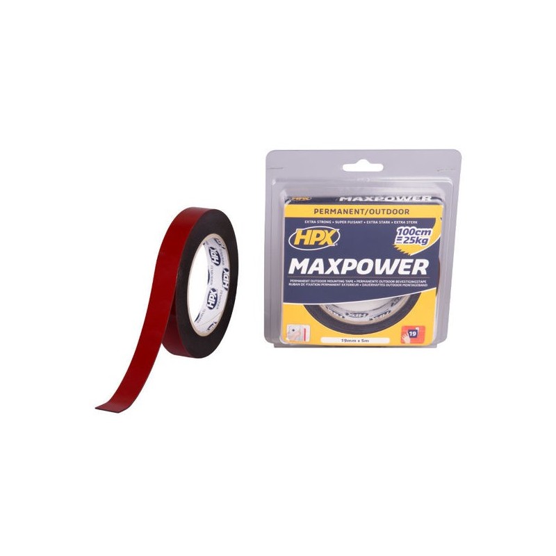 Dubbelzijdig plakband Max Power outdoor zwart 19mm x 5m