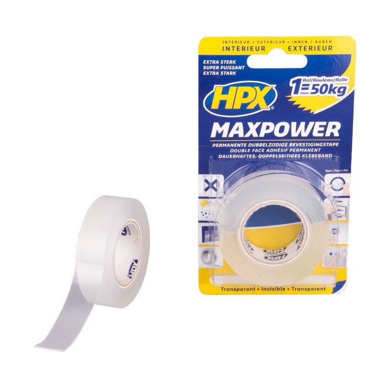 Dubbelzijdig plakband MaxPower transparant 19mm x 2m