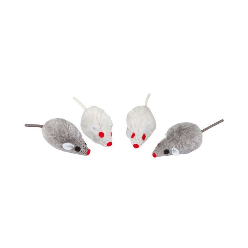 Katten speelgoed muis grijs/wit 5cm 4 stuks